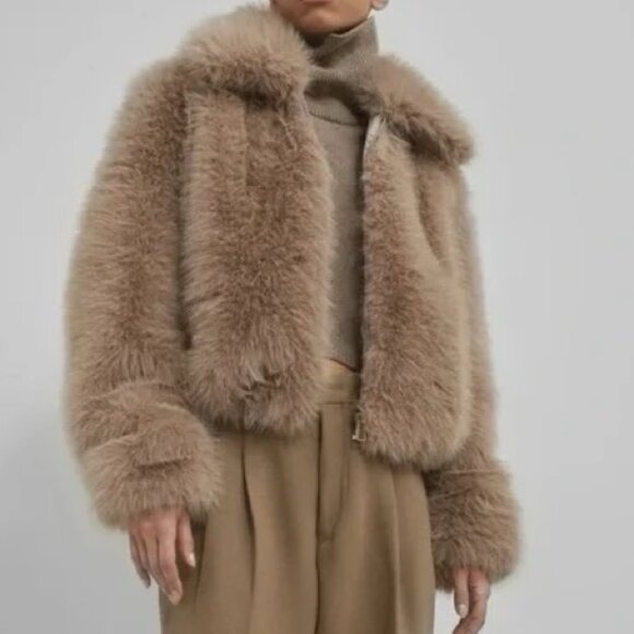 Frankie Shop Sabrina Faux Fur Jacket in Mocha - Picture 2 of 6